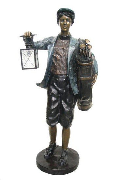 Golfer Boy with Lantern Bronze Large Scale Garden Decor